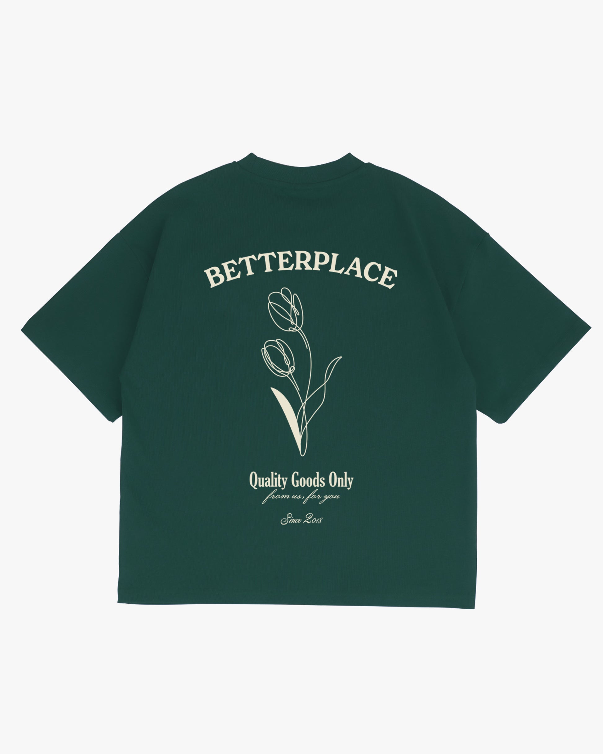 boxy tee - emerald green tulips