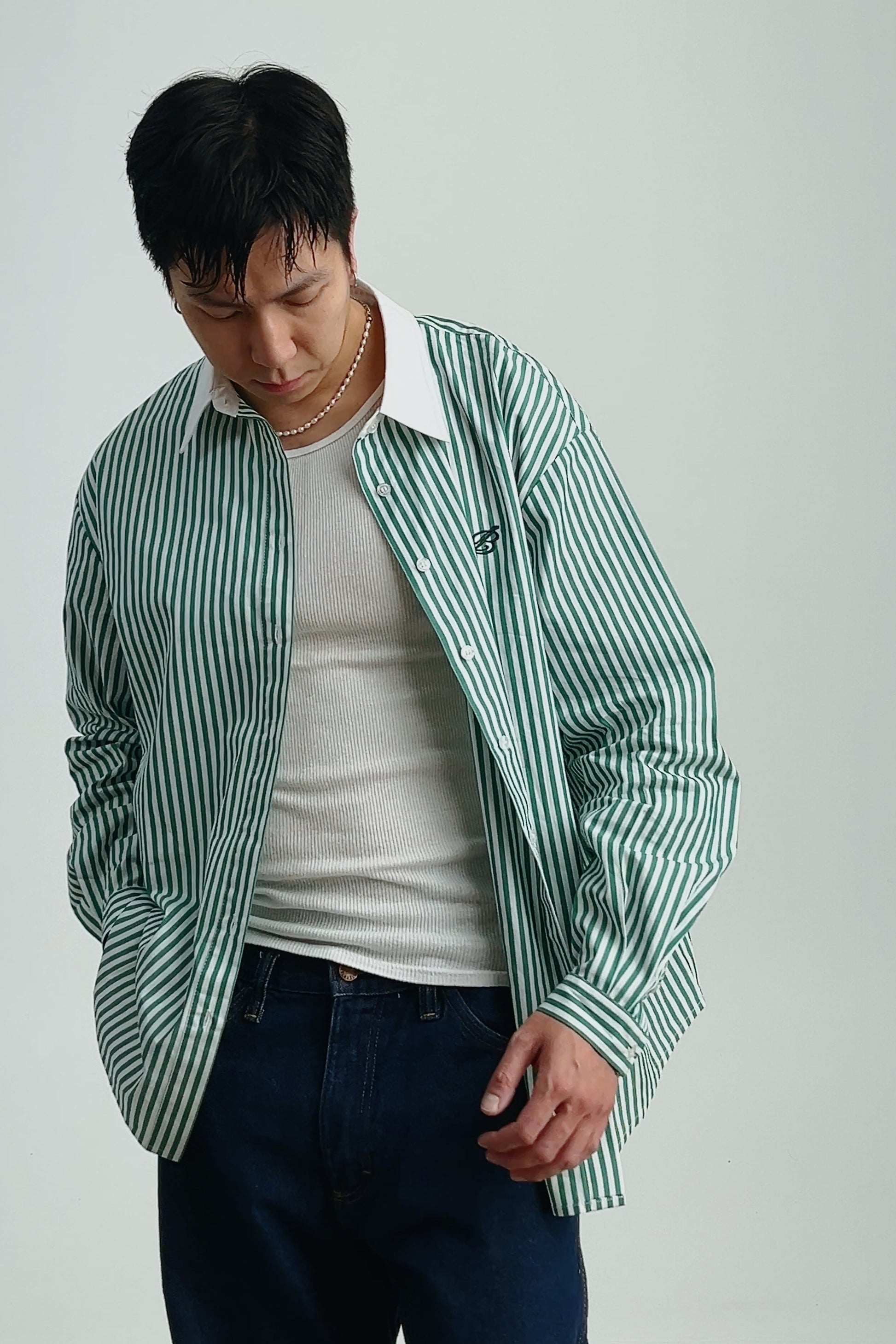 poplin shirt - striped/green