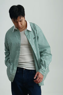 poplin shirt - striped/green