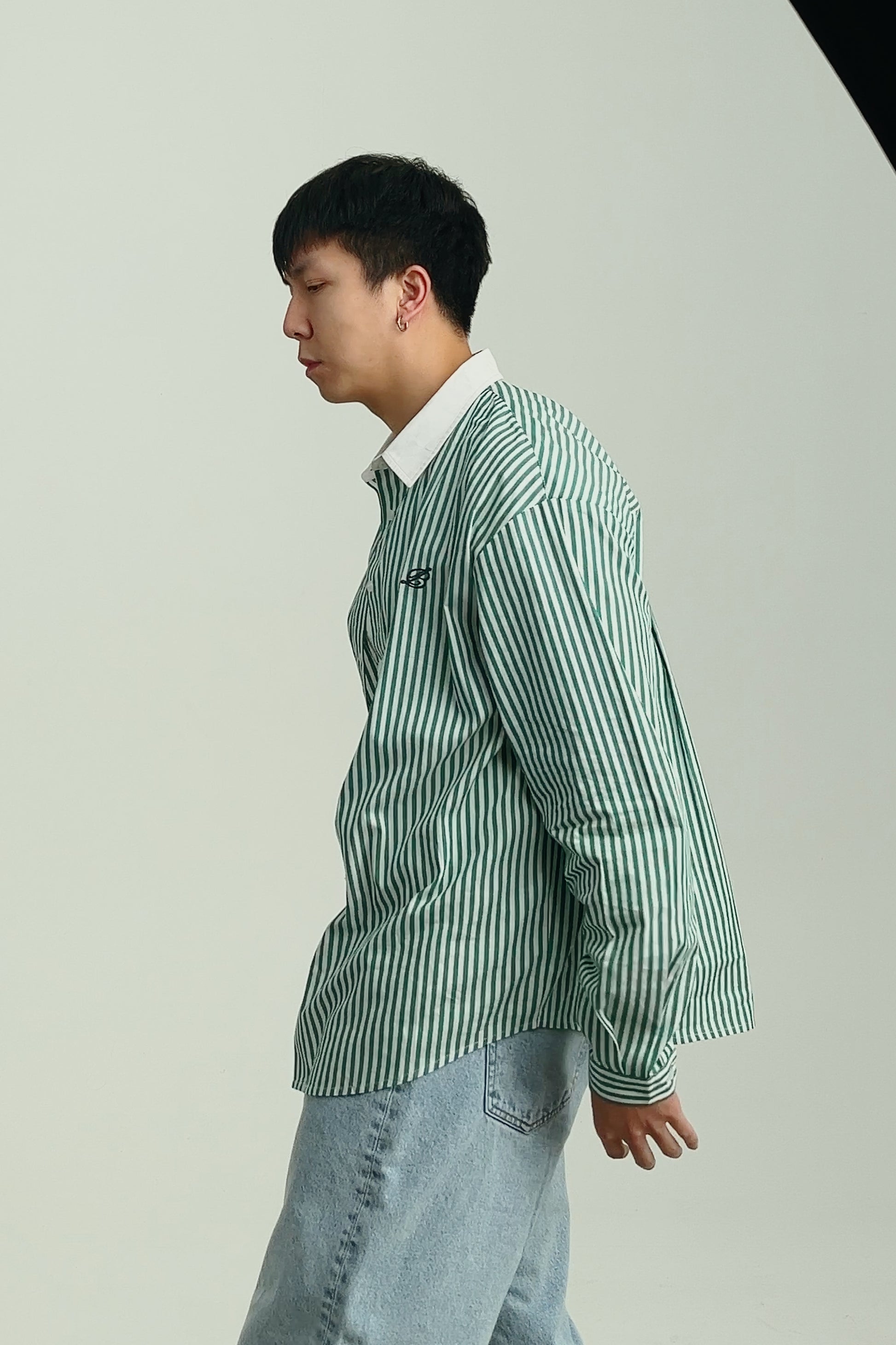 poplin shirt - striped/green