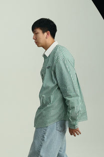 poplin shirt - striped/green